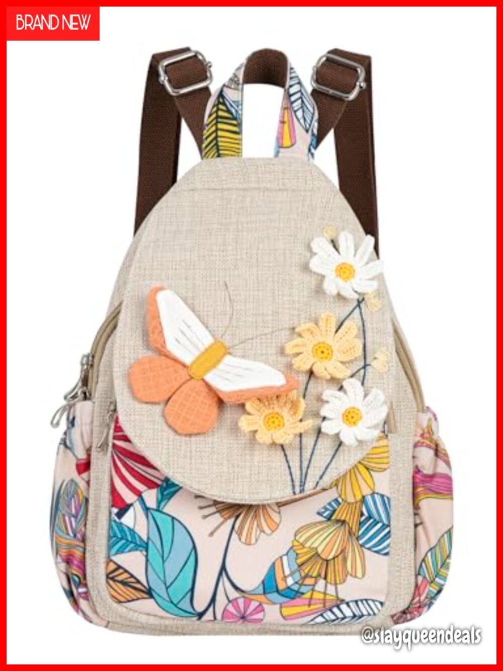 Boho Cotton Hemp Canvas Backpack Embroidered Casual Daypack Travel Purse Handbag